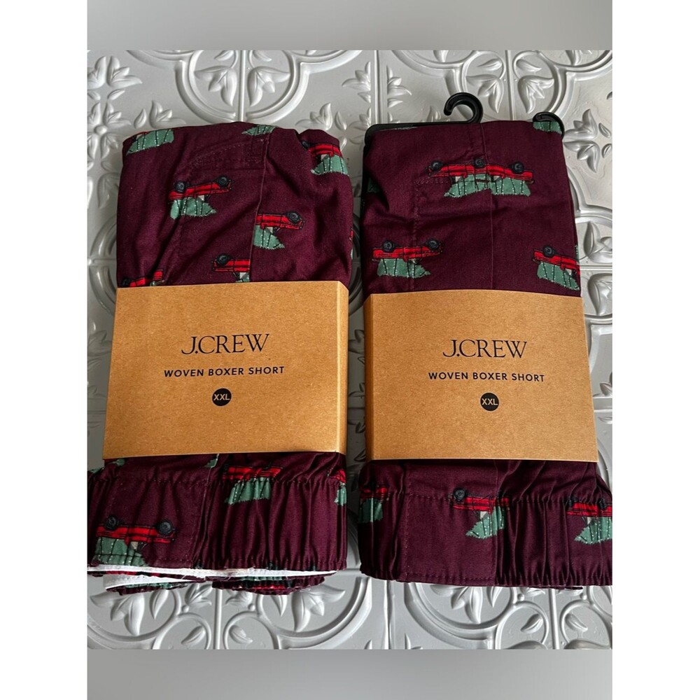 J Crew Woven Boxers Short Holiday Tree & Truck Allover Print 100% Cotton 2 Sets